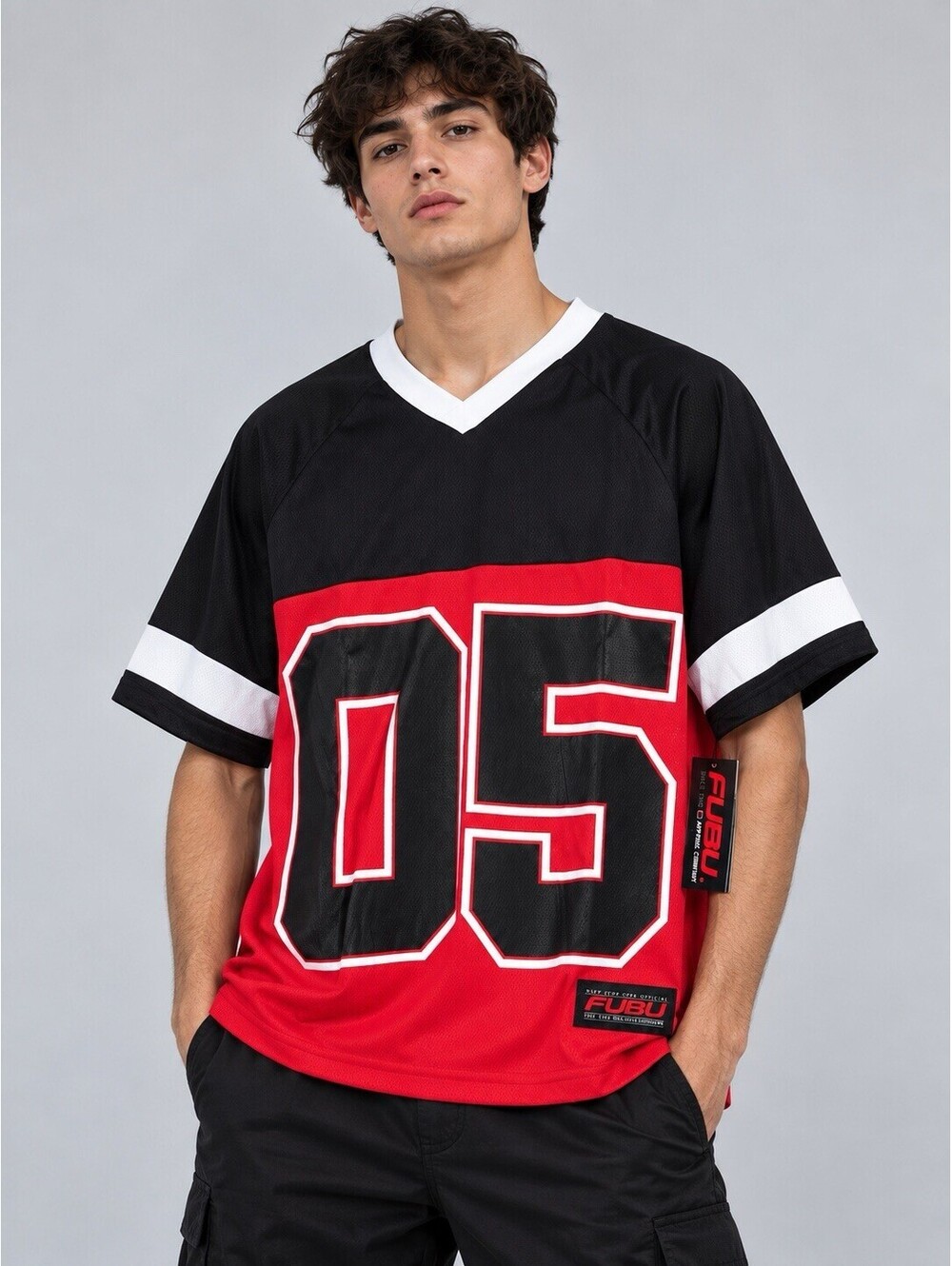 FUBU 05 Football Jersey Mens Size L Black Red White Hip Hop Streetwear Shirt NWT